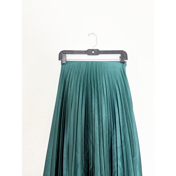 Zara Emerald Green Pleated Midi Skirt Size XS High Rise Chic Preppy Minimalist - Picture 4 of 13